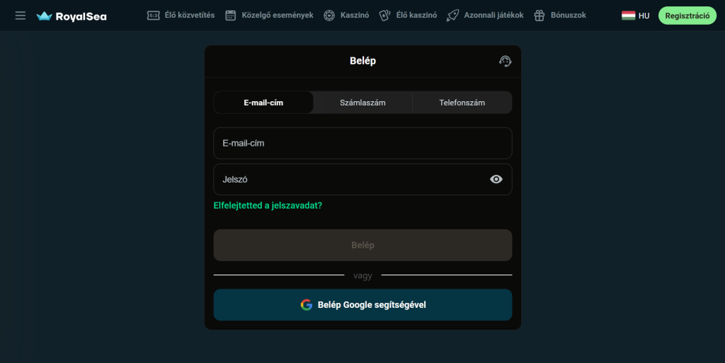Royalsea login in magyar