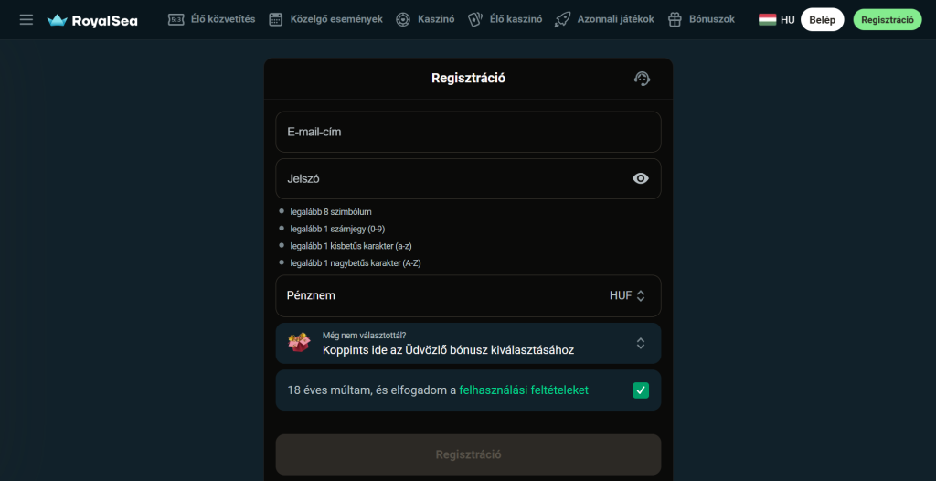 royalsea registration in magyar